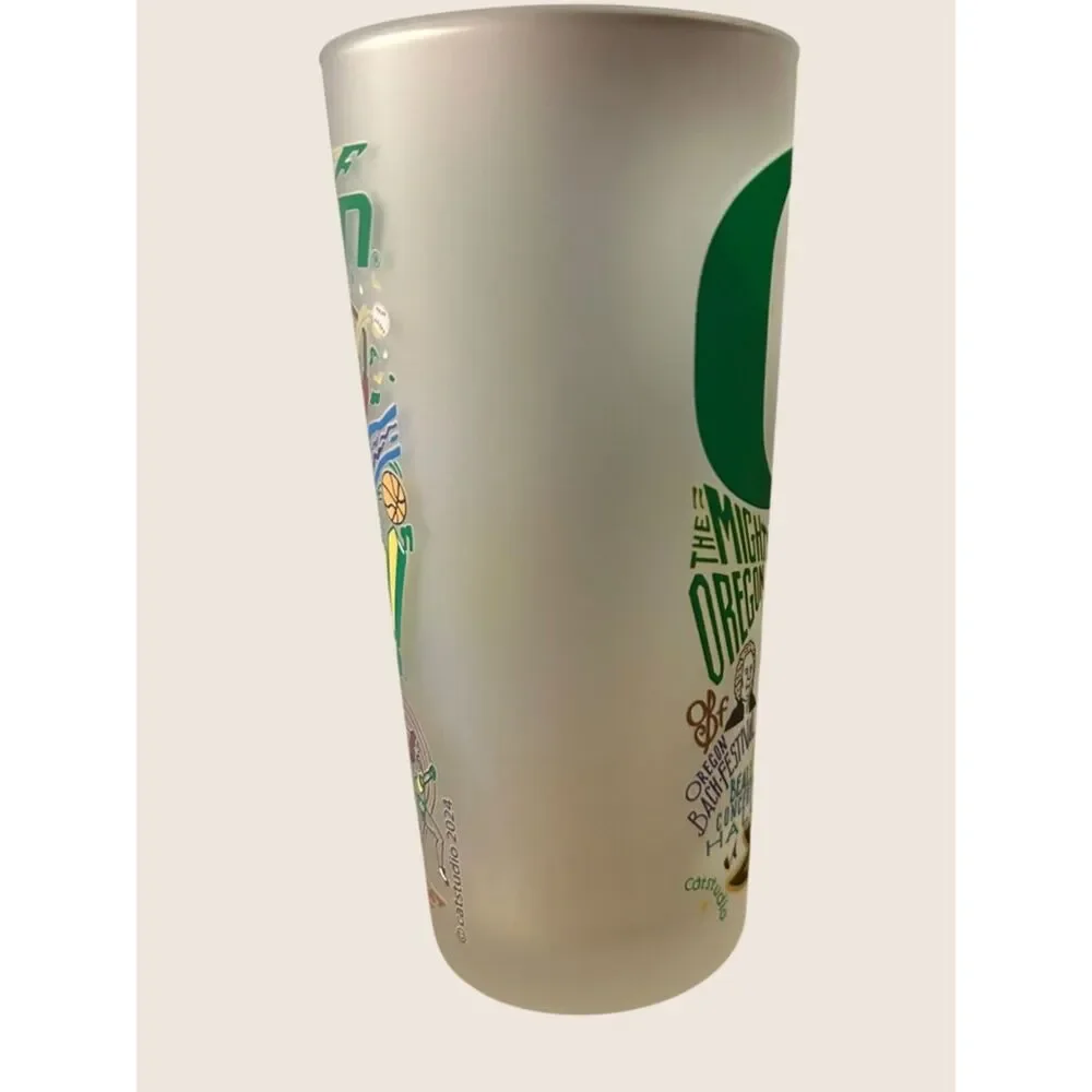 🦆 UNIVERSITY OF OREGON DUCKS EUGENE AUTZEN STADIUM CATSTUDIO FROSTED GLASS 15oz